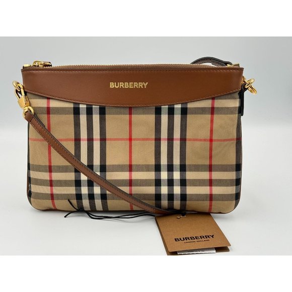 Burberry Horseferry Check Peyton Crossbody Clutch Bag Brown - Picture 2 of 12